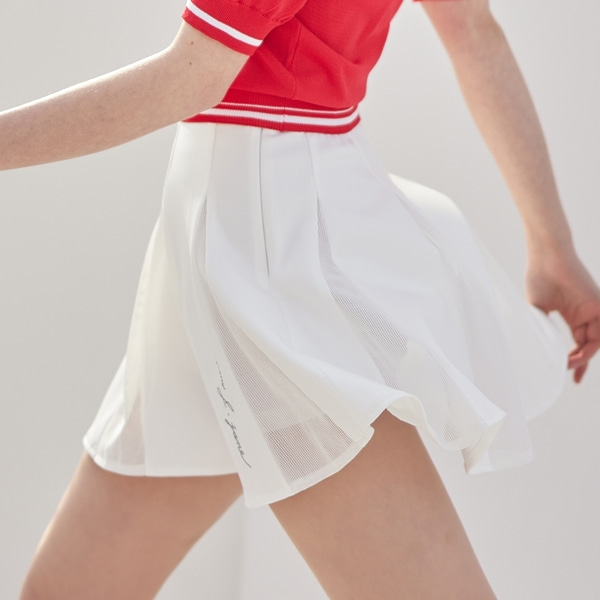 [JJA] 제이제인 플레어 메쉬 배색 스커트 Flare Mesh Contrast Skirt (White) J186SK03WH