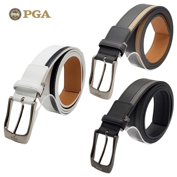 [HIK] PGA 남성 이태리 수입 통가죽 라인 배색 캐주얼 골프 벨트 HK010